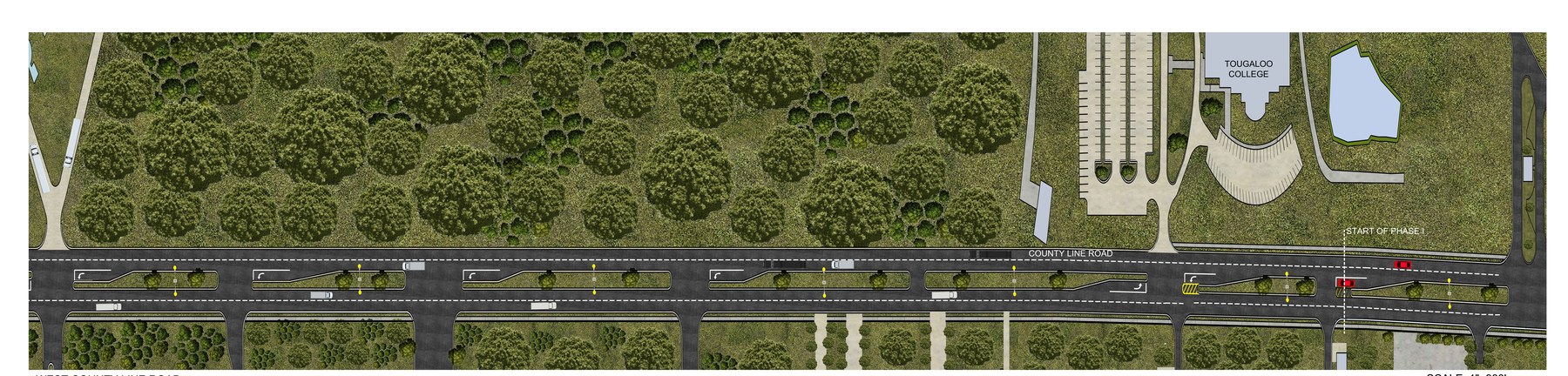 County Line Road Widening Phase I — Engineering Rendering. Tougaloo College visible upper right.