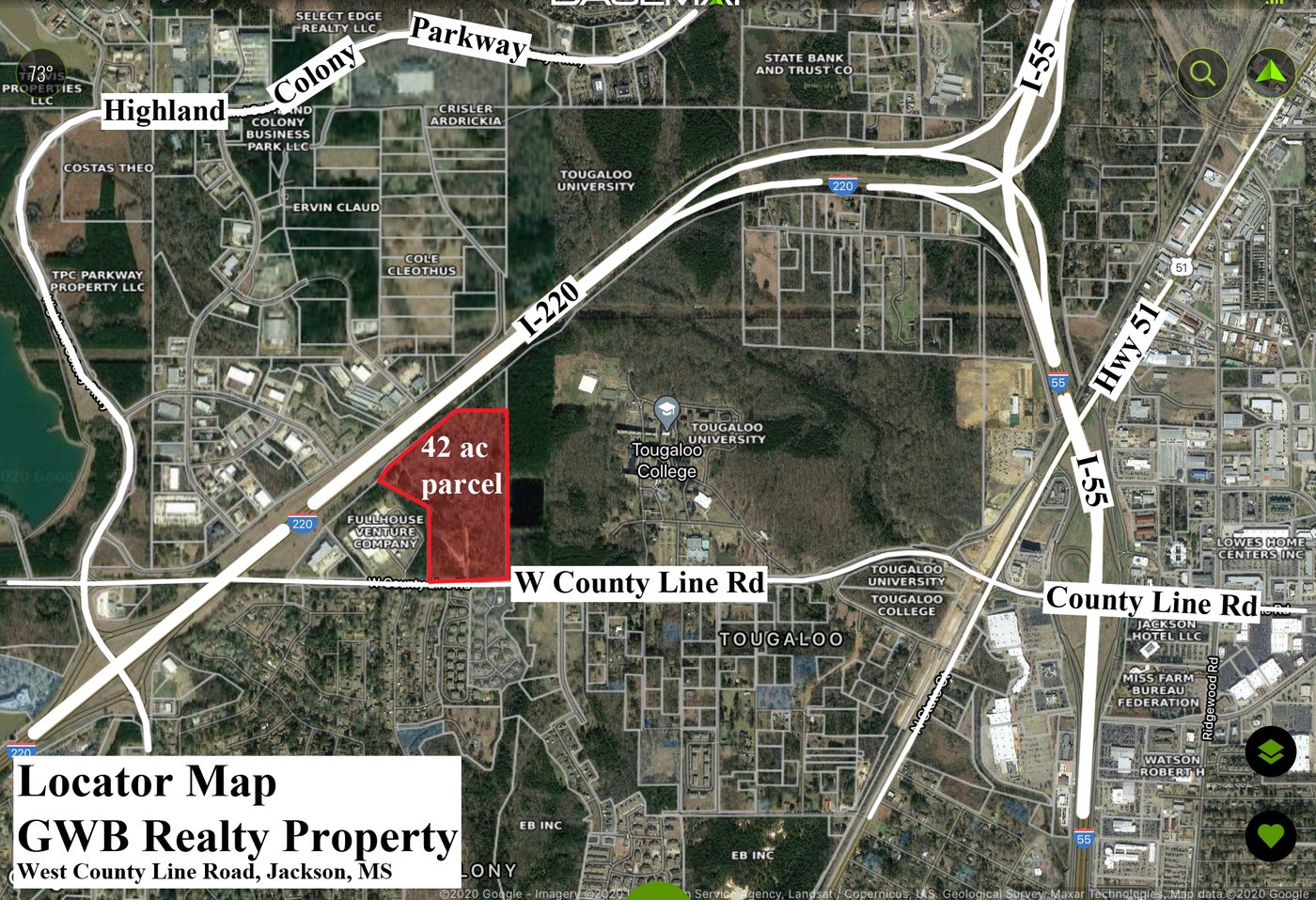 Locator Map — GWB Realty Property, ±42.44 Acres, West County Line Road, Madison County, Mississippi